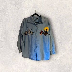 Rare Vintage Warner Brothers Halloween Button Up | Looney Toons and Scooby Doo